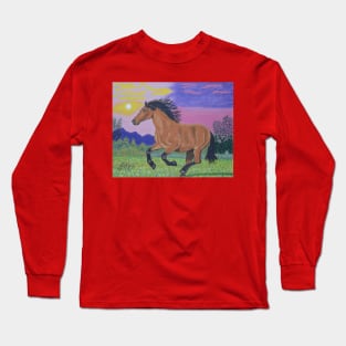 A running brown horse at sunset Long Sleeve T-Shirt